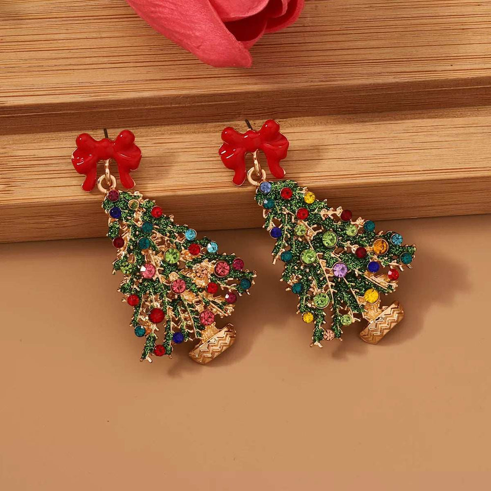 Christmas Tree Earrings with Bow - Trendsi - Flyclothing LLC