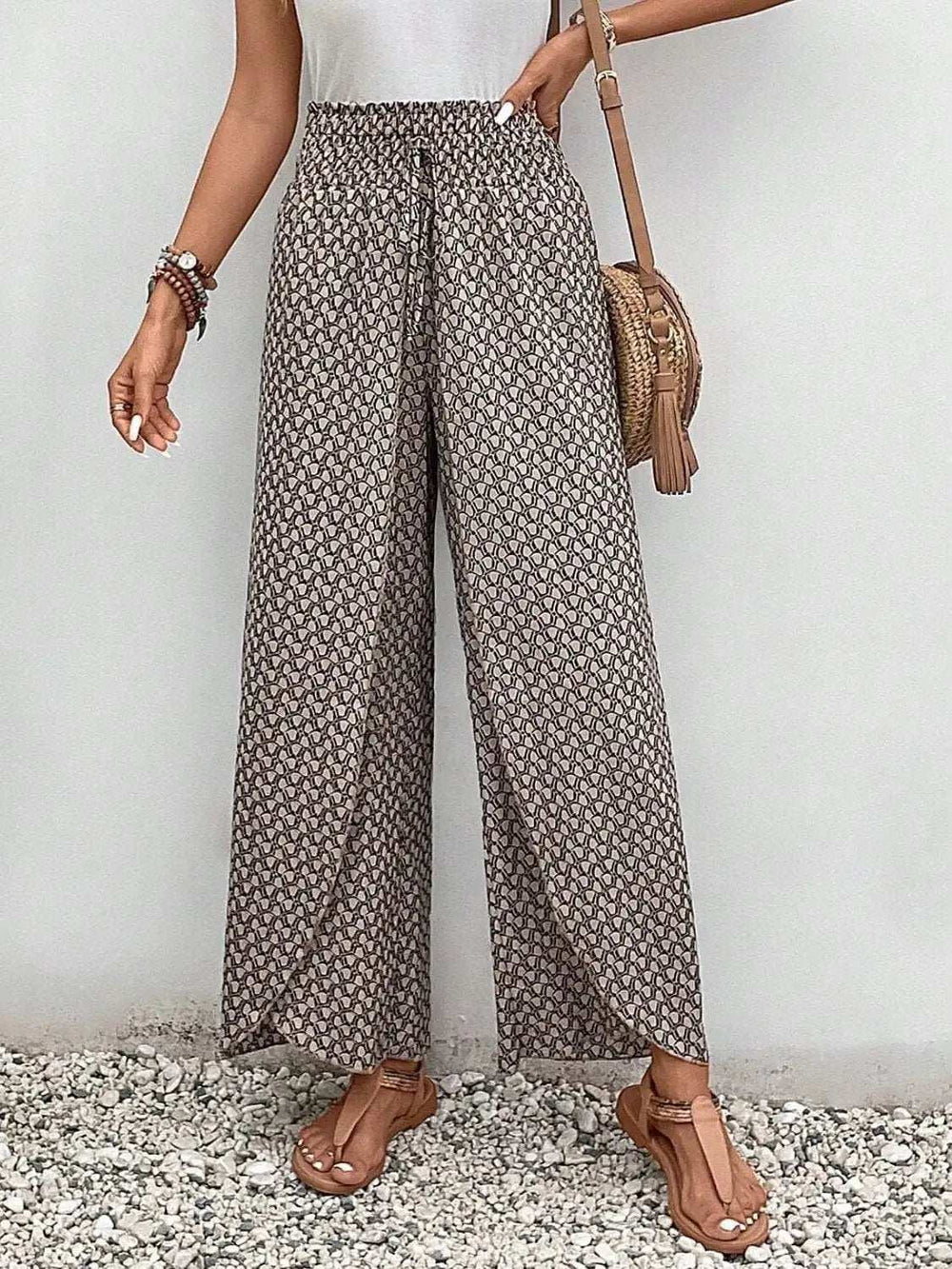 Tied Printed Wide Leg Pants - Trendsi - Flyclothing LLC