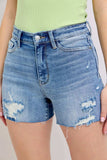 Judy Blue Full Size High Waist Denim Shorts W/stitch Over Destroy Detail Plus Size - Trendsi - Flyclothing LLC