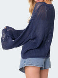Star Round Neck Long Sleeve Knit Top - Trendsi - Flyclothing LLC