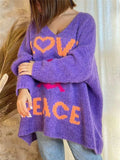 Peace Graphic V-Neck Long Sleeve Sweater - Trendsi - Flyclothing LLC