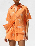 Printed Button Down Short Sleeve Top and Shorts Set - Trendsi - Flyclothing LLC