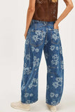 Flower Print Wide Leg Jeans - Trendsi - Flyclothing LLC