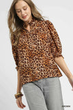 Umgee Full Size Leopard Print Ruffle Neck Blouse Plus Size - Trendsi - Flyclothing LLC