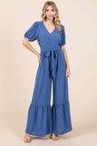GeeGee Full Size V-Neck Belted Wide Leg Jumpsuit - Trendsi - Flyclothing LLC