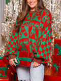 Candy Cane Contrast Round Neck Sweater - Trendsi - Flyclothing LLC