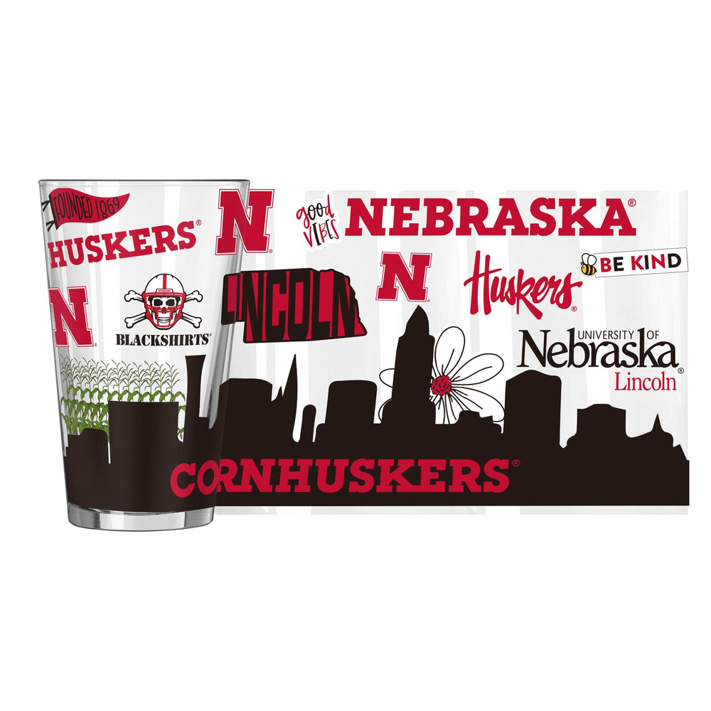 Nebraska 16oz Native Pint Glass - Logo Brands - Flyclothing LLC