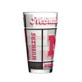 Nebraska 16oz Quilted Stained Pint Glass - Logo Brands - Flyclothing LLC