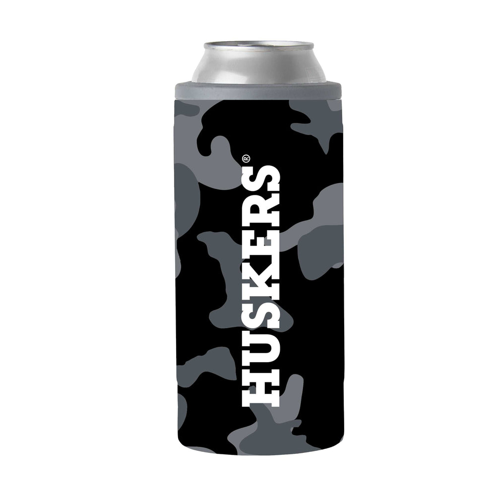 Nebraska Black Camo 12oz Slim Can Coolie - Logo Brands - Flyclothing LLC