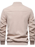Men's Waffle Knit Baseball Collar Zip Up Jacket - Trendsi - Flyclothing LLC