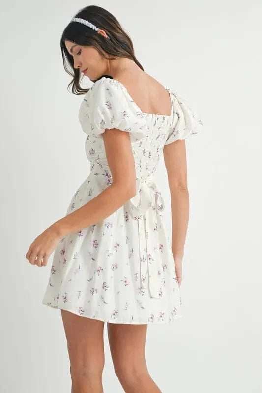 MABLE Floral Print Puff Sleeve Mini Dress - Trendsi - Flyclothing LLC