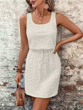 Eyelet Drawstring Round Neck Sleeveless Dress - Trendsi - Flyclothing LLC