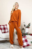 Super Lady Full Size Fuzzy Hacci Brush Round Neck Top and Pants Lounge Set - Trendsi - Flyclothing LLC
