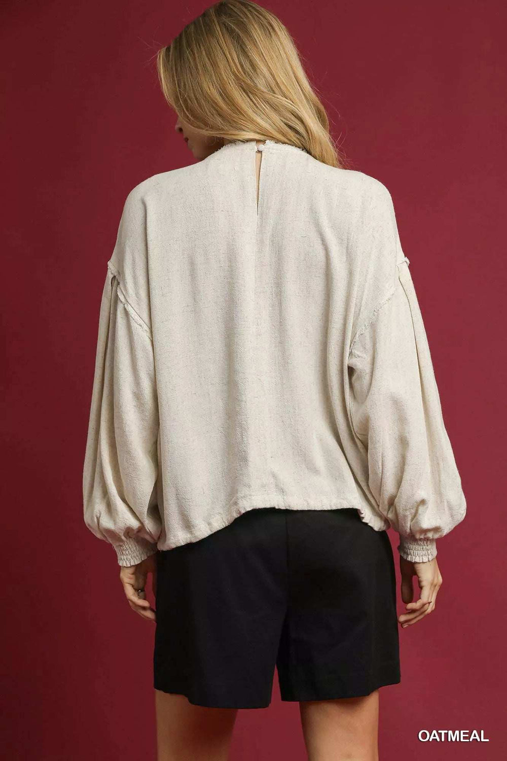 Umgee Linen Long Sleeve Top with Drawstring - Trendsi - Flyclothing LLC