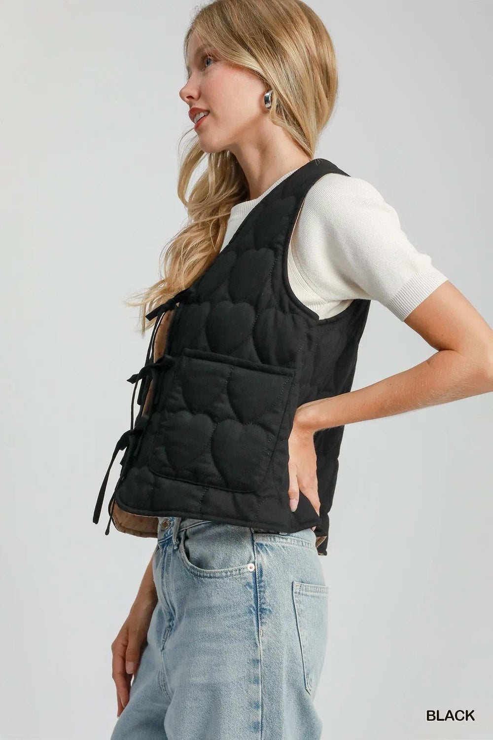 Umgee Heart Quilted Tie-Front Vest - Trendsi - Flyclothing LLC