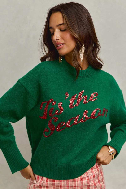 SO ME Sequins Lettering Christmas Holiday Sweater - Trendsi - Flyclothing LLC
