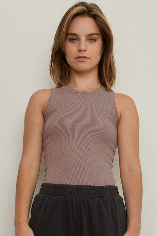 THE BLANK LAB Round Neck Ribbed Cropped Tank - Trendsi - Flyclothing LLC