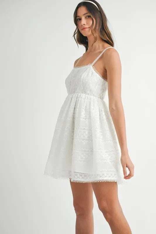 MABLE Eyelet Lace Babydoll Mini Cami Dress - Trendsi - Flyclothing LLC
