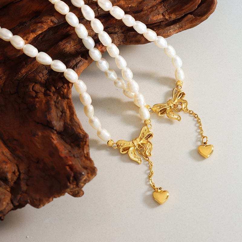 Titanium Steel Freshwater Pearl Heart Necklace - Trendsi - Flyclothing LLC