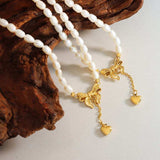 Titanium Steel Freshwater Pearl Heart Necklace - Trendsi - Flyclothing LLC