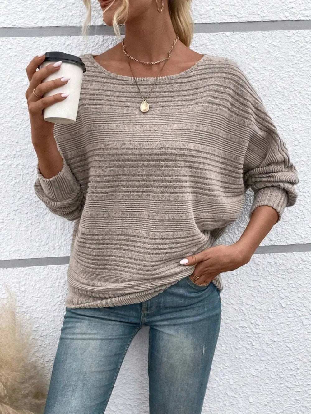 Full Size Round Neck Long Sleeve Top - Trendsi - Flyclothing LLC