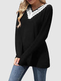 Lace Detail V-Neck Long Sleeve T-Shirt - Trendsi - Flyclothing LLC