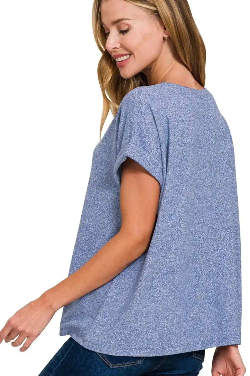 Zenana Soft Melange Hacci V-neck Tee - Trendsi - Flyclothing LLC