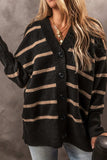Striped Button Down Long Sleeve Cardigan - Trendsi - Flyclothing LLC