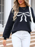 Bow Graphic Round Neck Long Sleeve Sweater - Trendsi - Flyclothing LLC
