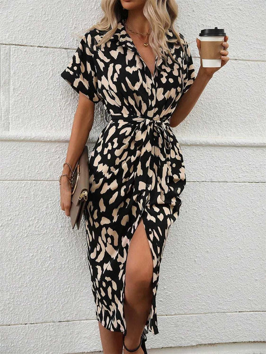 Short Sleeve Tie Waist Dress - Trendsi - Flyclothing LLC