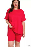 Zenana Full Size Brushed Dty Microfiber Round Neck Top and Biker Shorts Set Plus Size - Trendsi - Flyclothing LLC