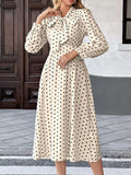 Polka Dot Tie Front Long Sleeve Midi Dress - Trendsi - Flyclothing LLC