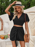 Surplice Flutter Sleeve Top and Tied Shorts Set - Trendsi - Flyclothing LLC