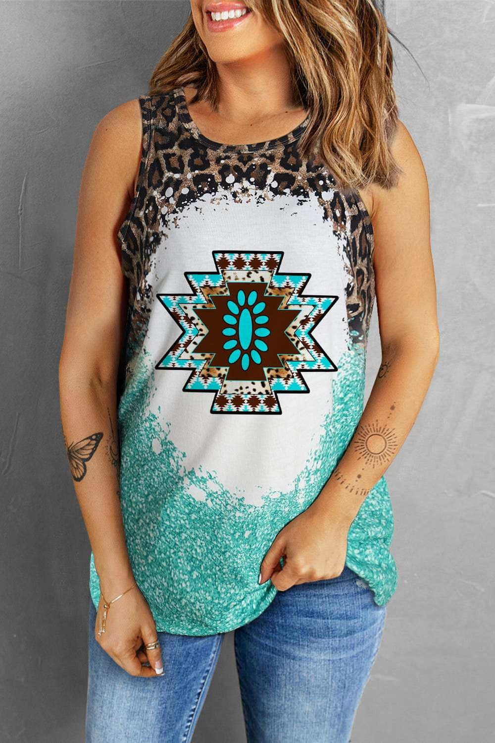 Leopard Round Neck Tank - Trendsi - Flyclothing LLC