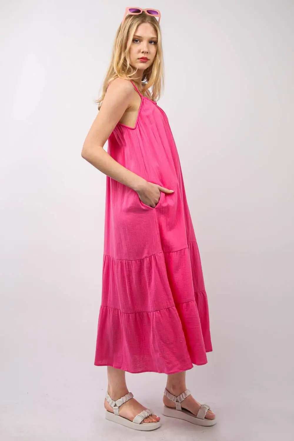 VERY J Ruffled A-Line Midi Cami Dress - Trendsi - Flyclothing LLC