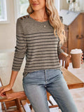 Lovelet Striped Round Neck Long Sleeve T-Shirt - Trendsi - Flyclothing LLC