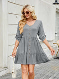 Tiered Ruched V-Neck Mini Dress - Trendsi - Flyclothing LLC