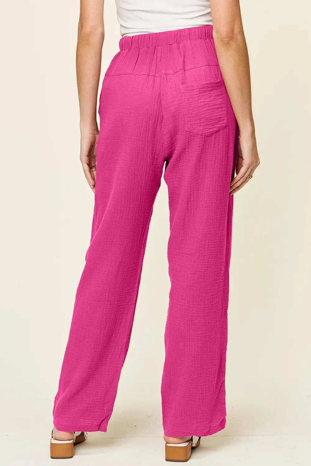 Double Take Full Size Texture Drawstring Straight Pants - Trendsi - Flyclothing LLC