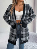Plaid Open Front Long Sleeve Cardigan - Trendsi - Flyclothing LLC