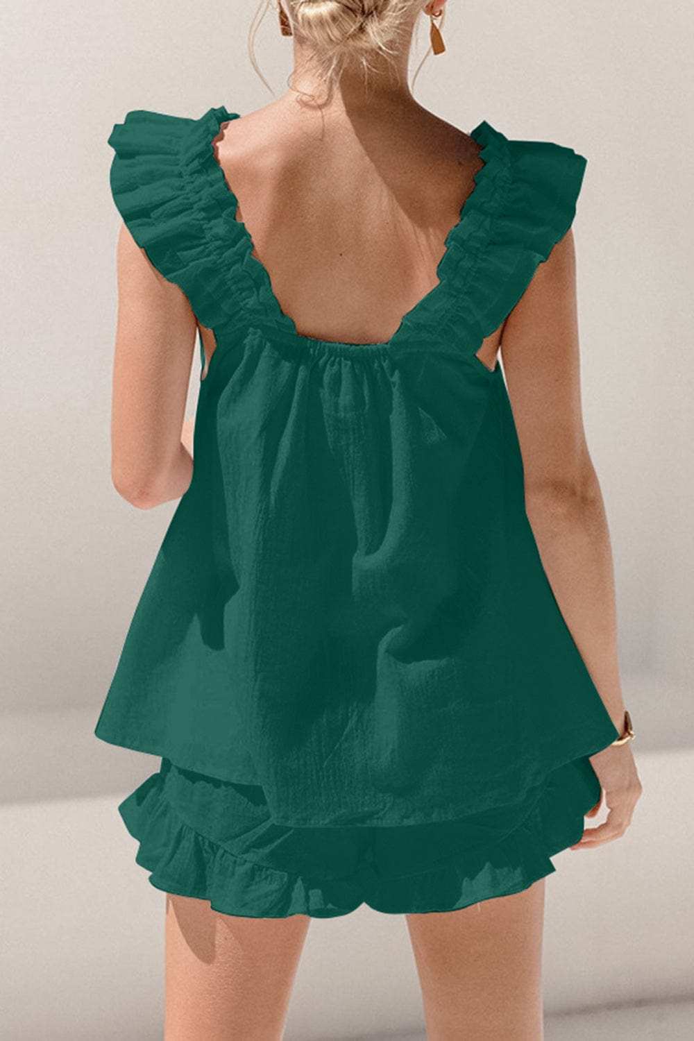 Ruffled Square Neck Top and Shorts Set - Trendsi - Flyclothing LLC