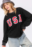 SAGE + FIG USA Letter Patch Round Neck Sweatshirt - Trendsi - Flyclothing LLC