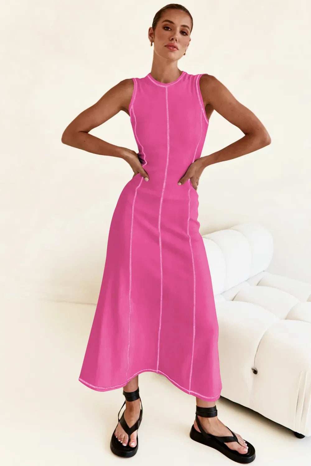 Contrast Stitching Maxi Tank Dress - Trendsi - Flyclothing LLC