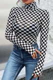 Checkered Turtleneck Long Sleeve Bodysuit - Trendsi - Flyclothing LLC