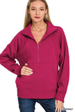 Zenana Half Zip Fleece Sweatshirt with kangaroo Pocket - Trendsi - Flyclothing LLC