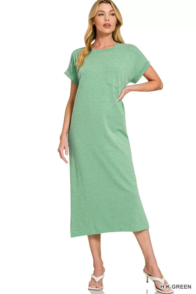 Zenana Round Neck Short Sleeve Midi Dress - Trendsi - Flyclothing LLC