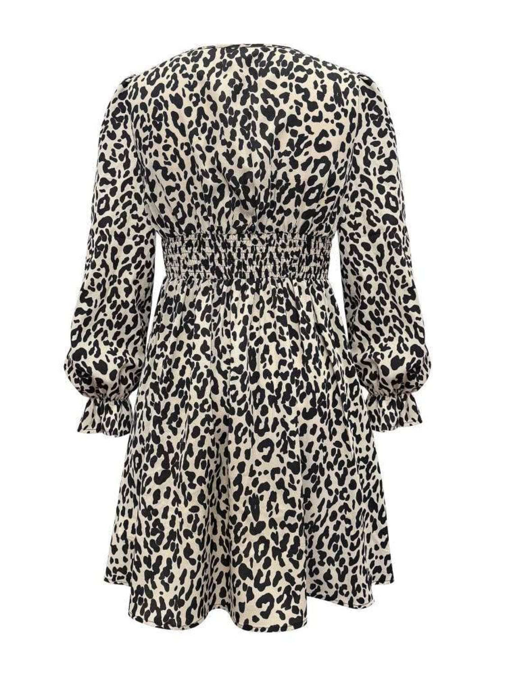 Leopard V-Neck Flounce Sleeve Dress - Trendsi - Flyclothing LLC