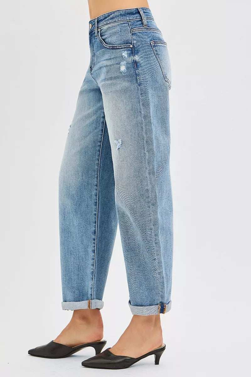 RISEN Full Size Slouchy Ankle Length Barrel Jeans with Cuffs Plus Size - Trendsi - Flyclothing LLC