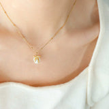 Titanium Steel Bow & Bead Pendant Necklace - Trendsi - Flyclothing LLC