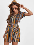 Pocketed Striped Short Sleeve Dress - Trendsi - Flyclothing LLC