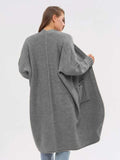 Pocketed Open Front Long Sleeve Longline Cardigan - Trendsi - Flyclothing LLC
